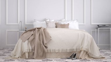 Mermer eski vintage bej fayans klasik yatak odası