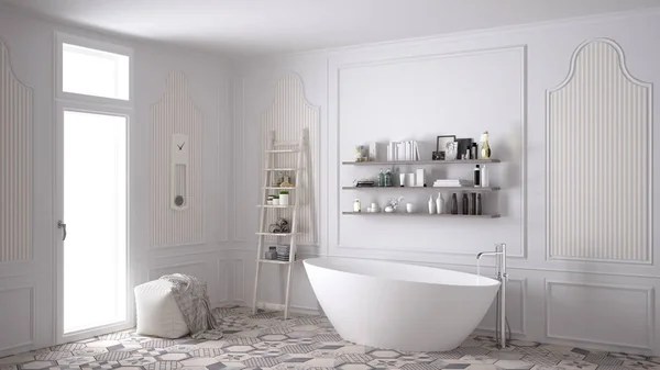 Scandinavian bathroom, classic white vintage interior design — Stock Photo, Image