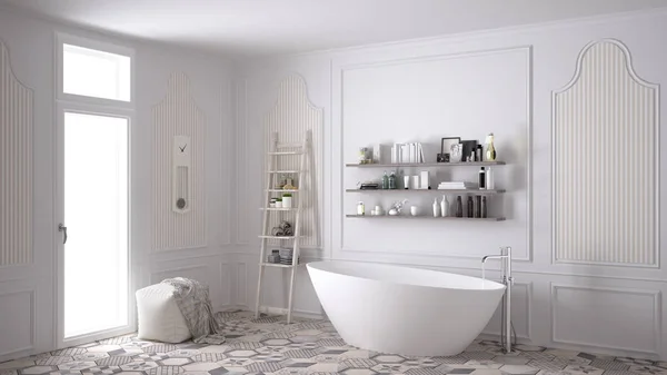 Salle de bain scandinave, design d'intérieur vintage blanc classique — Photo