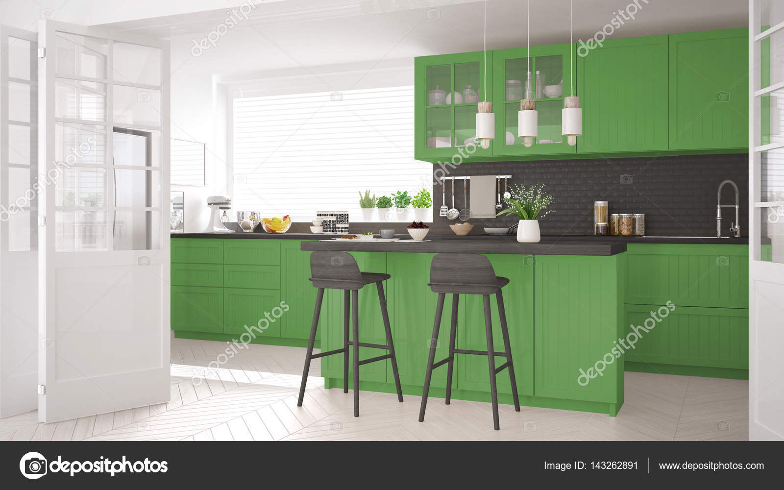 Escandinava Cozinha Cl Ssica Com Detalhes Em Madeira E Verdes Mini Escandinava Cozinha Cl Ssica Com Detalhes Em Madeira E Verdes Mini