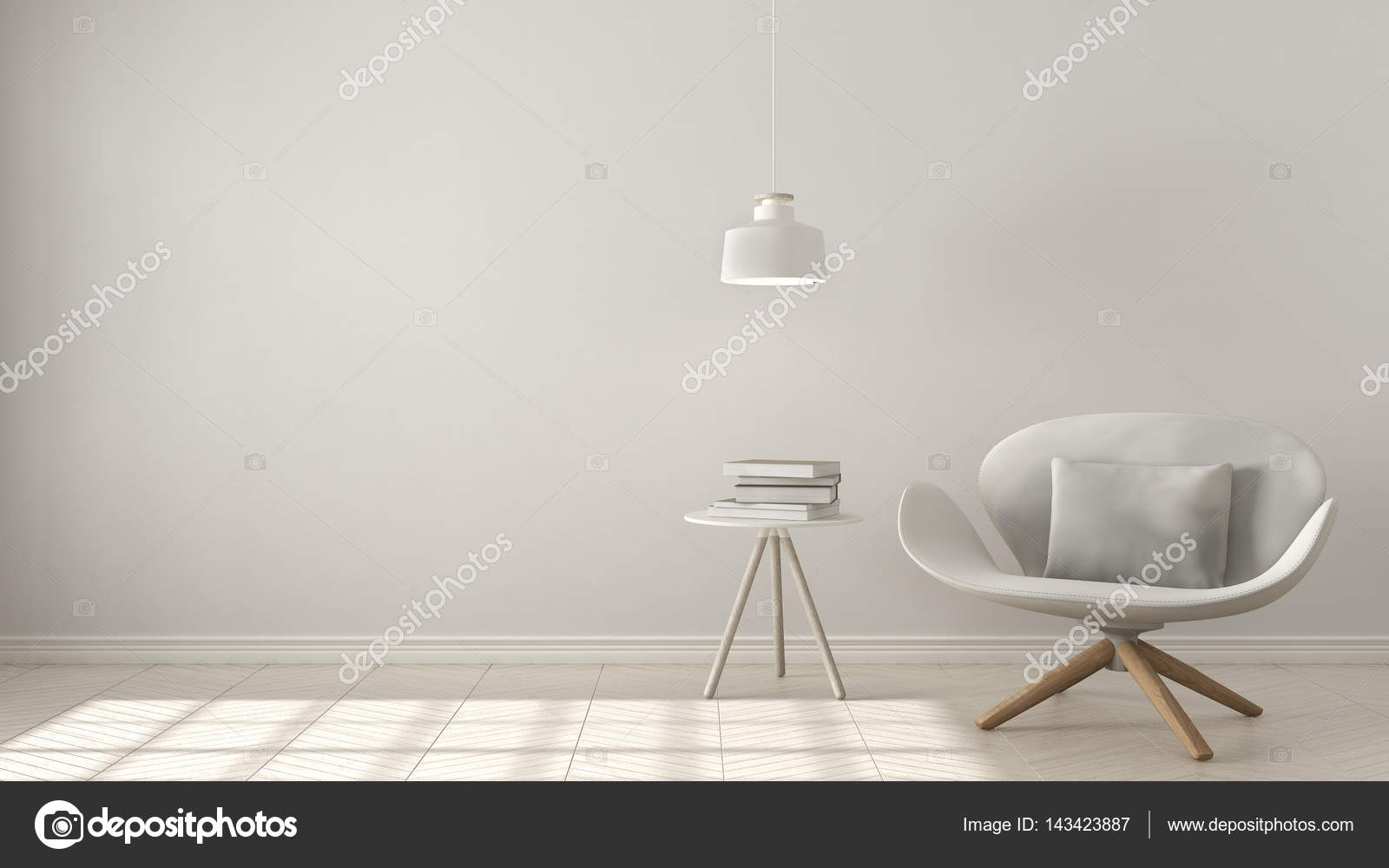 İskandinav minimalist arka plan, beyaz koltuk tablo ile Stok