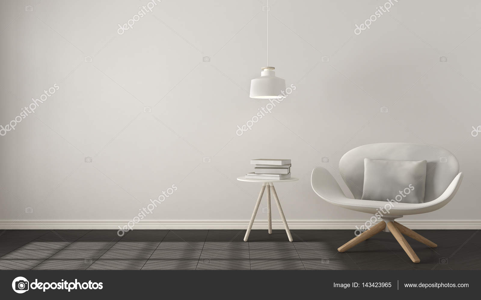 İskandinav minimalist arka plan, beyaz koltuk tablo ile Stok
