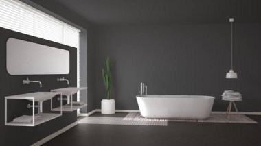 İskandinav banyosu, gri minimalist iç tasarım.