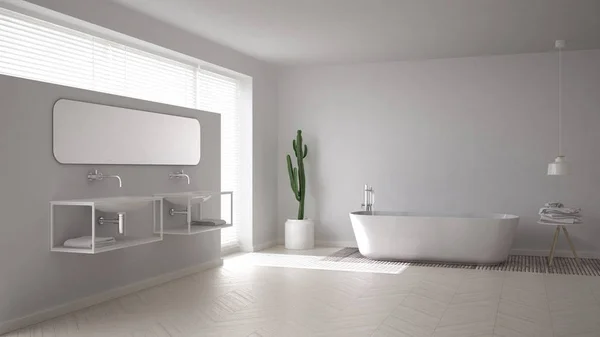 Skandynawska łazienka, biały minimalistyczny wystrój wnętrz — Zdjęcie stockowe