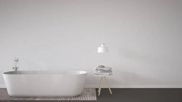 Скандальный фон в ванной комнате, ванна, стол и лампа на ней — стоковое фото