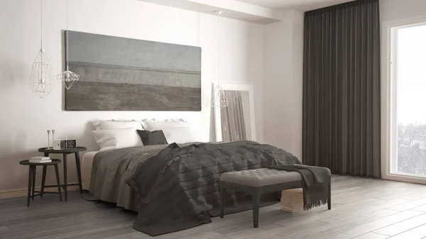 Camera da letto classica, stile scandinavo moderno, interio minimalista — Foto Stock