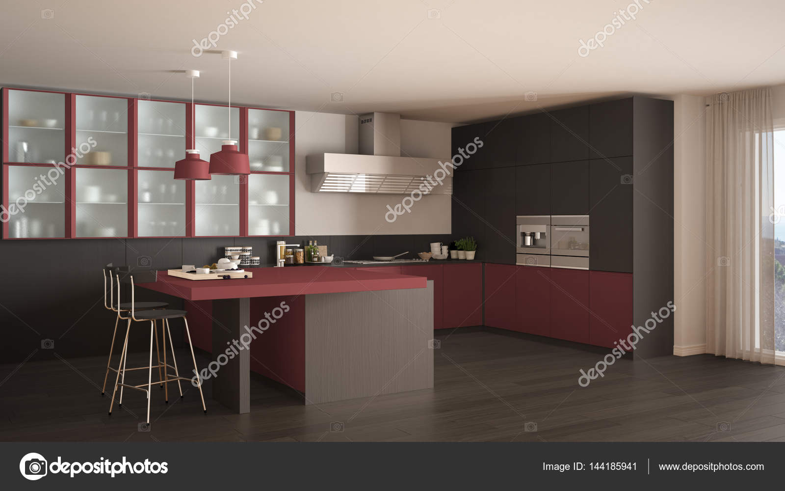 Cozinha M Nima De Cinza E Vermelha Cl Ssica Com Piso Em Parquet Cozinha M Nima De Cinza E Vermelha Cl Ssica Com Piso Em Parquet