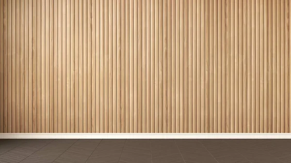 Empty room with herringbone parquet and wooden wall, background