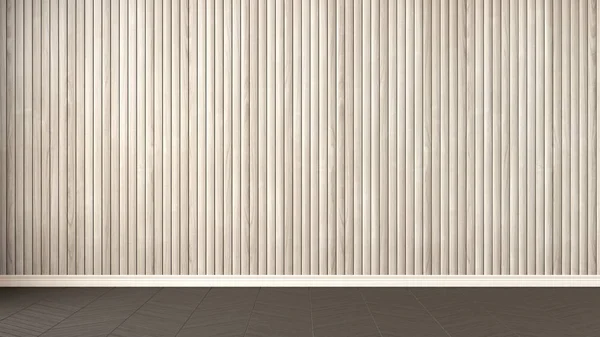 Empty room with herringbone parquet and wooden wall, background — Stock Photo, Image