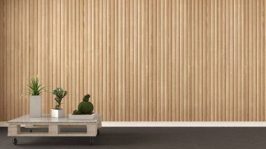 DIY palet tablosu ve sulu Saksı bitkiler üzerinde boş oda 