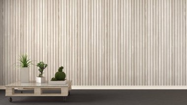 DIY palet tablosu ve sulu Saksı bitkiler üzerinde boş oda 