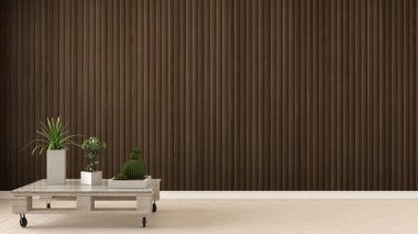 DIY palet tablosu ve sulu Saksı bitkiler üzerinde boş oda 