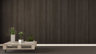 DIY palet tablosu ve sulu Saksı bitkiler üzerinde boş oda 