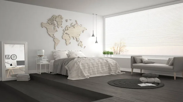 Skandinavisches minimalistisches Schlafzimmer, minimalistisches modernes Interieur — Stockfoto