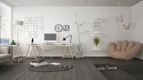 Residential multifunctional loft with home office workplace, sca — Stock Photo, Image