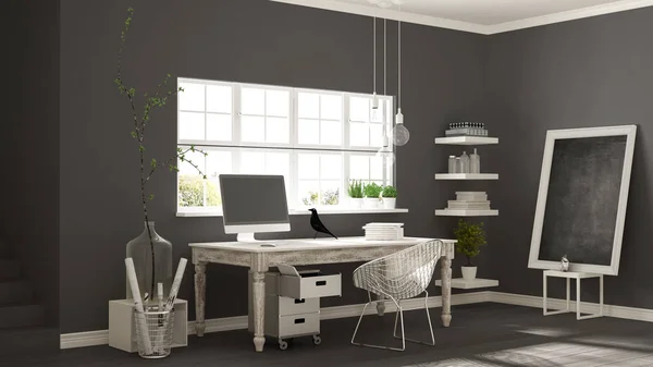 Hogar lugar de trabajo, escandinava casa habitación esquina oficina, clásico m — Foto de Stock