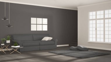 Minimalist basit açık yaşamak, İskandinav gri klasik interi