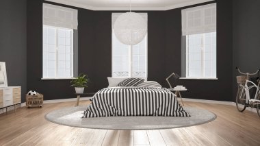 Minimalist İskandinav beyaz yatak odası klasik modern iç mekan tasarımları