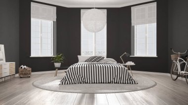 Minimalist İskandinav beyaz yatak odası klasik modern iç mekan tasarımları