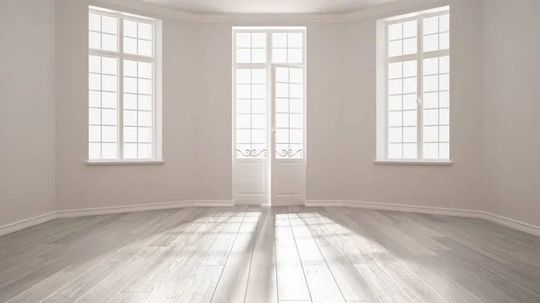 Empty room with big windows ad parquet floor, minimalist classic Royalty Free Stock Images