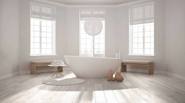 젠 클래식 스파 욕조가 있는 욕실, 미니멀한 스칸디나비아 나 — 스톡 사진