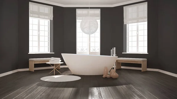 Zen classic spa łazienka z wanną, minimalistycznym stylu skandynawskim i — Zdjęcie stockowe