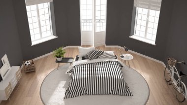Minimalist modern beyaz yatak odası klasik nordic iç tasarım,