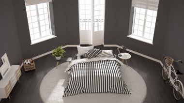 Minimalist modern beyaz yatak odası klasik nordic iç tasarım,