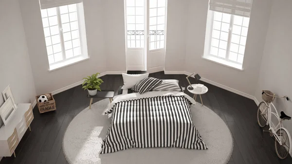Quarto branco moderno minimalista, design de interiores nórdico clássico , — Fotografia de Stock