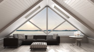 Büyük pencere ve deniz panorama, yaşam ile klasik asma çatı 