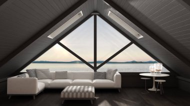 Büyük pencere ve deniz panorama, yaşam ile klasik asma çatı 