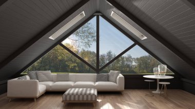 Büyük pencere ve deniz panorama, yaşam ile klasik asma çatı 