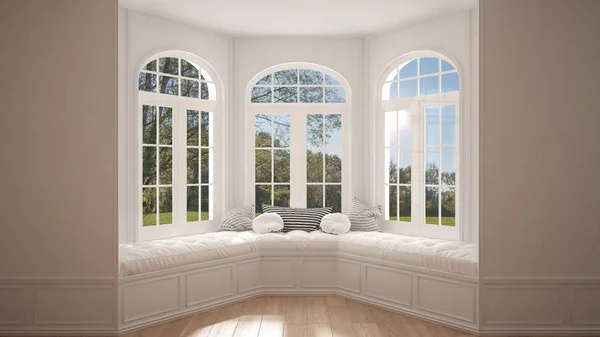 Bahçe çayır panorama, minimalist boş alanı ile büyük pencere, 
