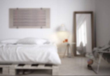 Arka plan iç tasarımı, minimalist İskandinav bedro bulanıklık