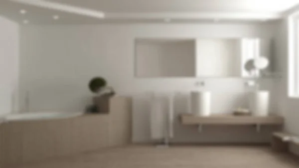 Дизайн интерьера в размытом фоне, белая и деревянная ванная комната, hote — стоковое фото