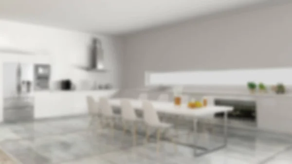 Blur fundo design de interiores, cozinha minimalista branca — Fotografia de Stock