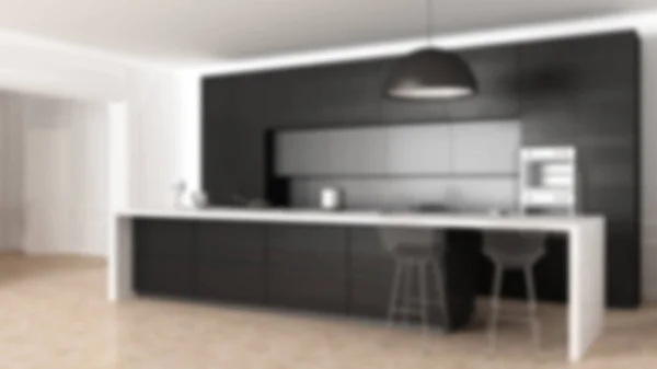 Rozostření pozadí interiérového designu, minimalistické klasické tmavé kuchyni — Stock fotografie