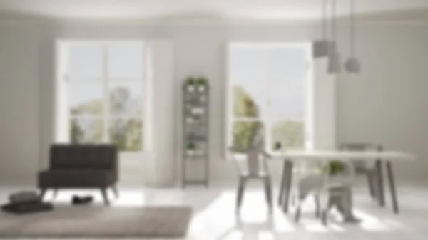 模糊背景室内设计，斯堪的纳维亚的白色客厅 — 图库照片
