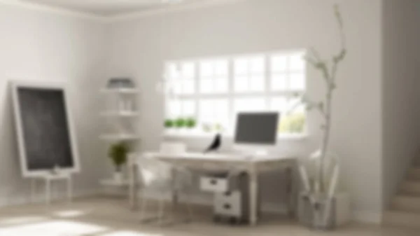 Blur fundo design de interiores, local de trabalho em casa, ho escandinavo — Fotografia de Stock
