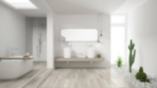 Diseño interior de fondo desenfoque, baño blanco minimalista con — Foto de Stock