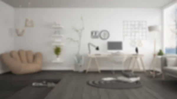 Blur fundo design de interiores, loft multifuncional branco com — Fotografia de Stock