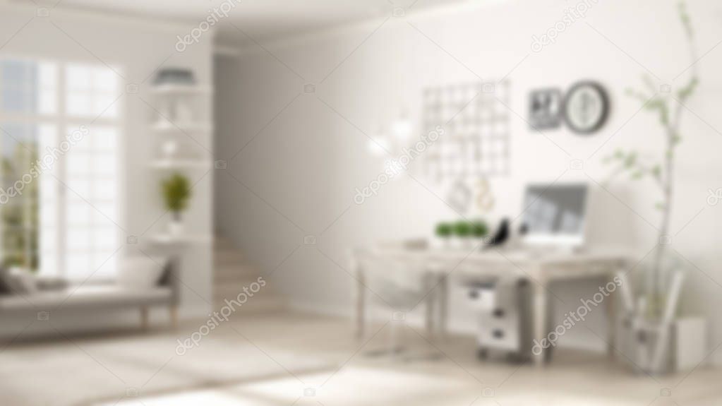Blur background interior design, home workplace, scandinavian ho