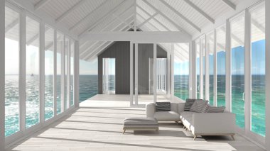 Büyük pencereler, vitray ve terra minimalist oturma odası