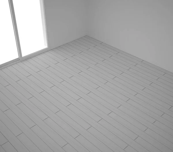 Prázdná místnost s dřevěnou parketovou podlahou, abstraktní skica, šikmo — Stock fotografie