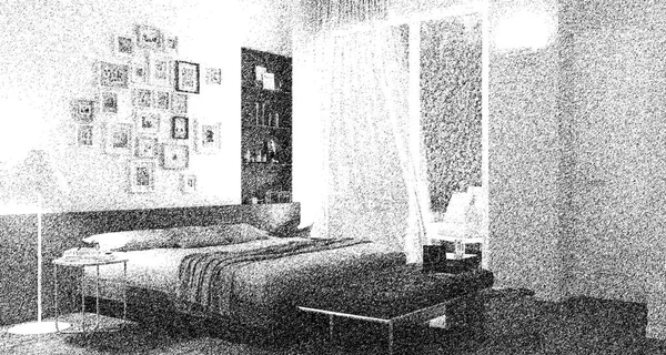 Modern yatak odasını gösteren soyut çizim, klasik iç tasarım. — Stok fotoğraf