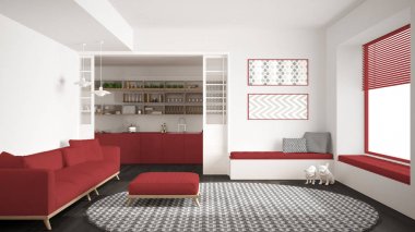 Yaşayan minimalist Oda kanepe, halı ve mutfak büyük ile