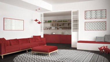 Yaşayan minimalist Oda kanepe, halı ve mutfak büyük ile