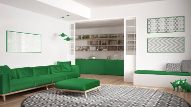 Yaşayan minimalist Oda kanepe, halı ve mutfak büyük ile