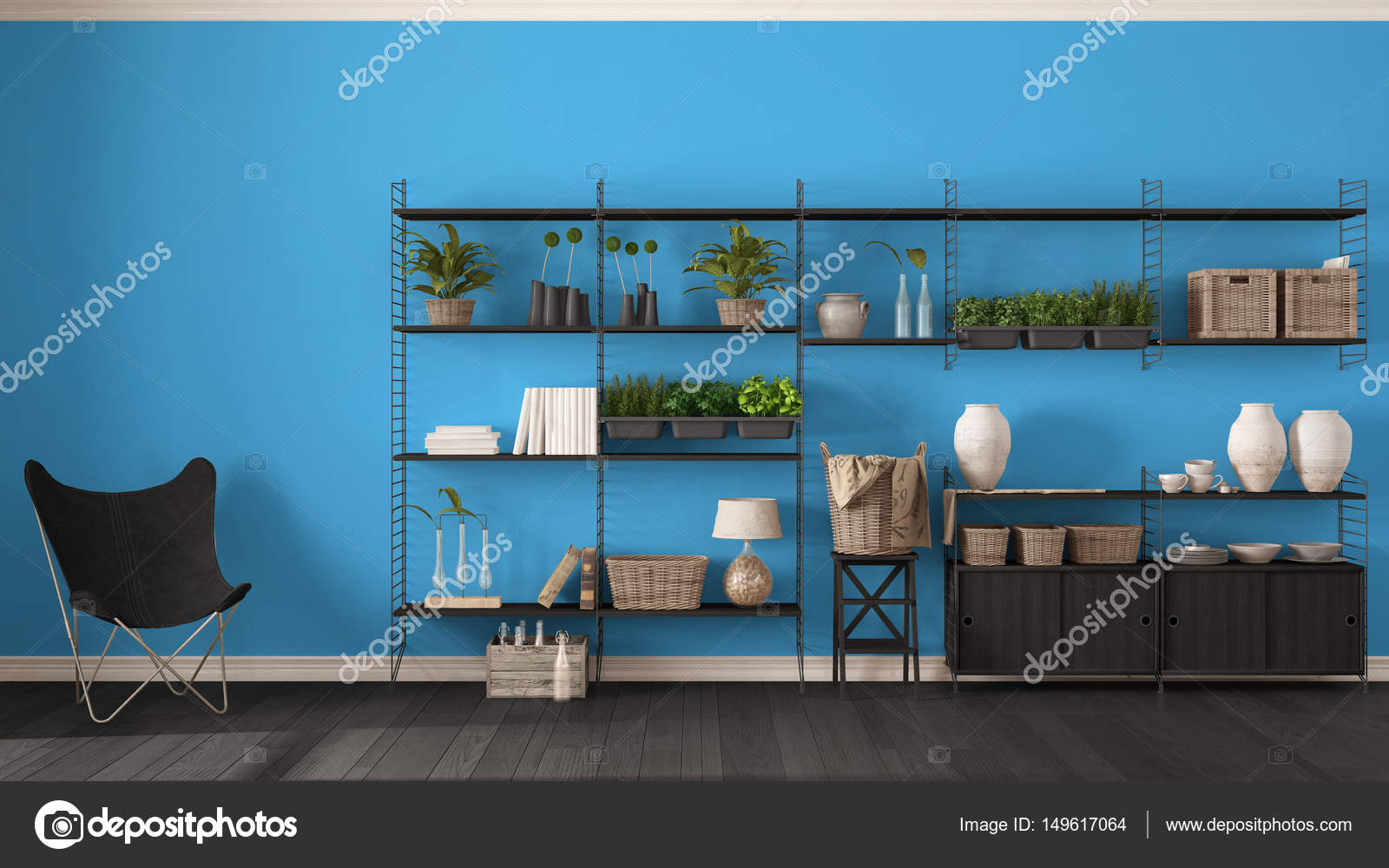 Eco Blue Interior Design With Wooden Bookshelf Diy Vertical Gar