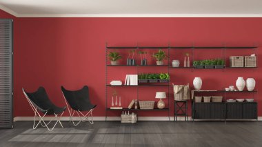 Eko gri ve kırmızı iç tasarım ahşap kitaplık, DIY vert ile